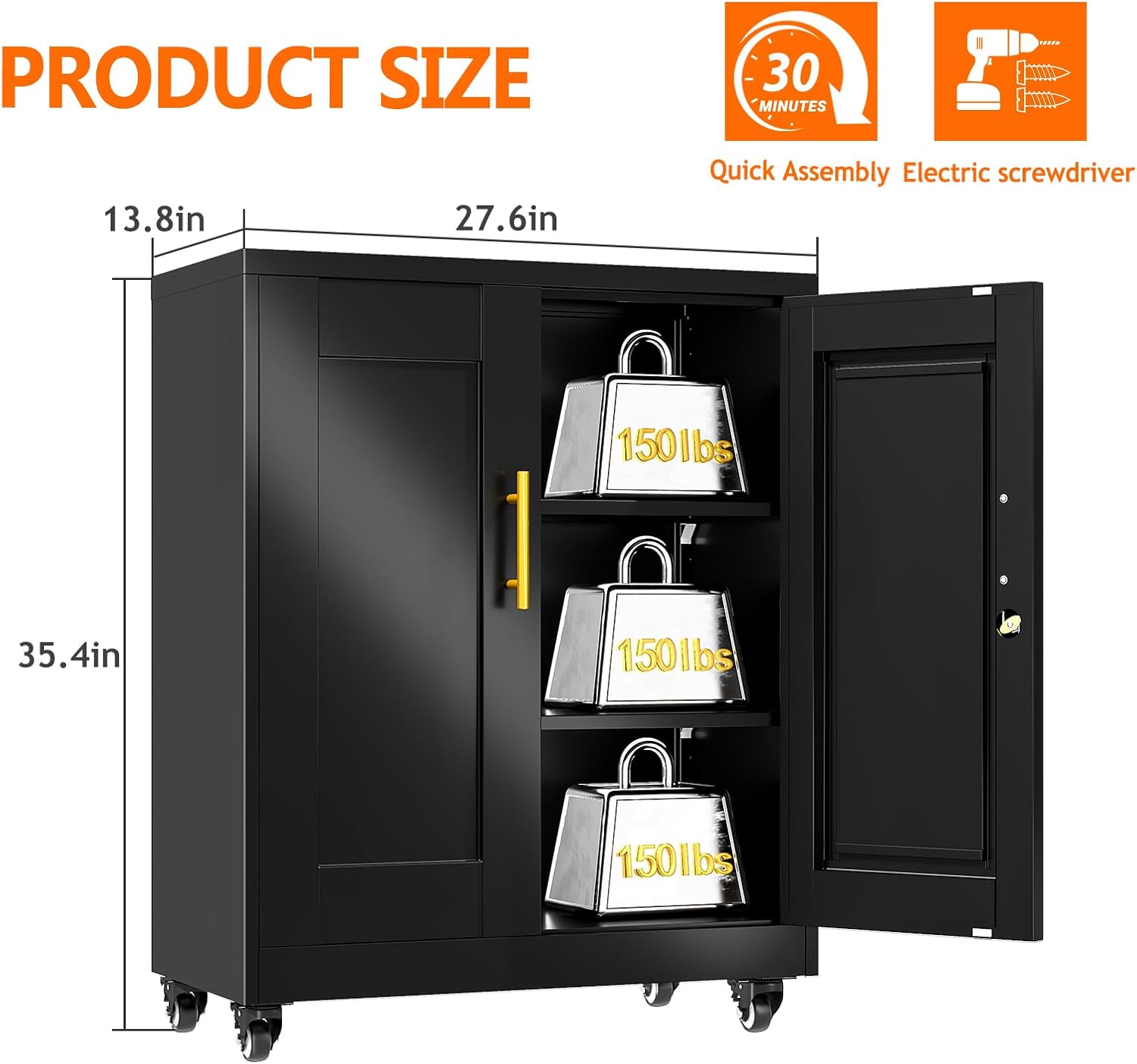 Rolling Lockable Metal Storage Cabinet