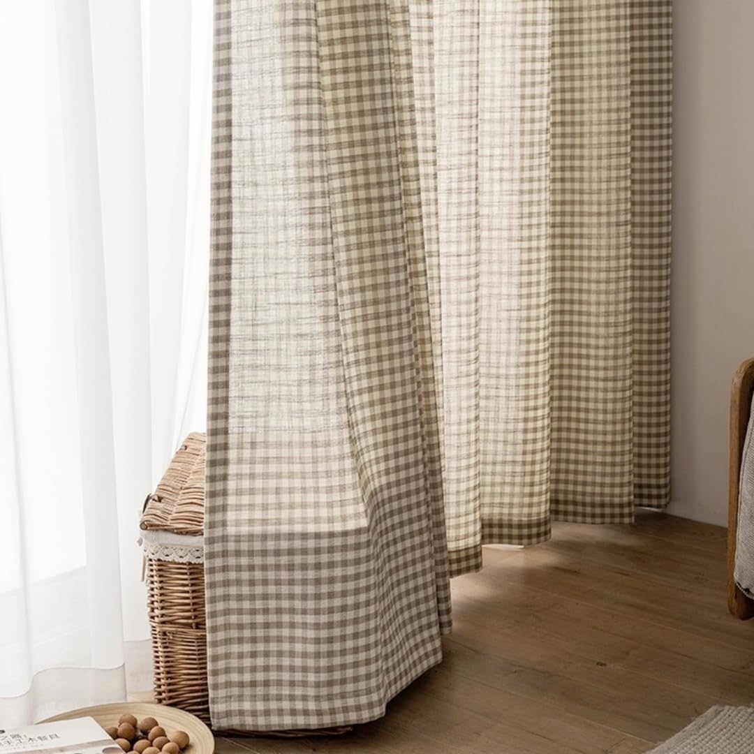 Gingham Cotton Linen Light Blocking Curtains
