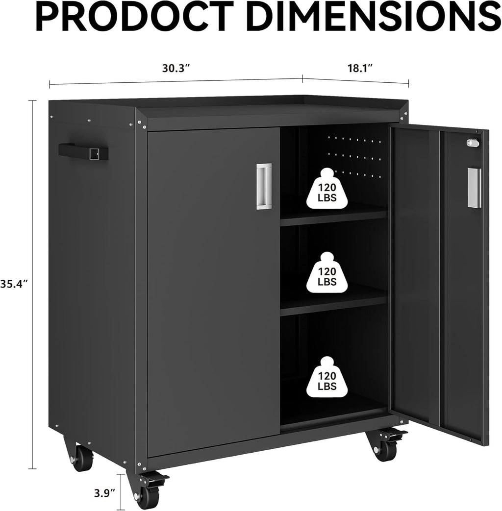 Rolling Lockable Metal Garage Cabinet