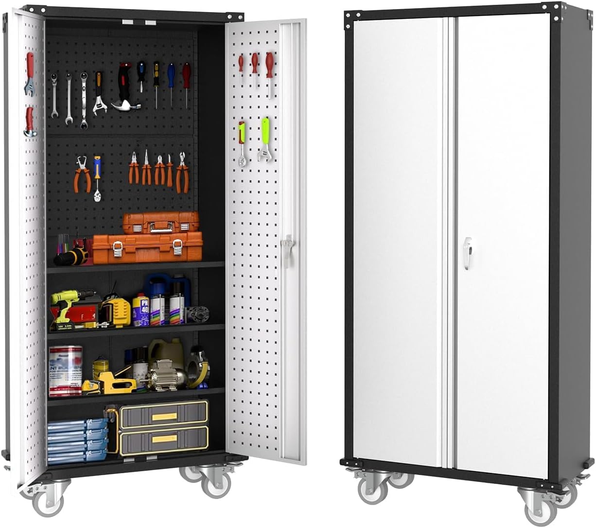 Rolling Lockable Metal Storage Cabinet