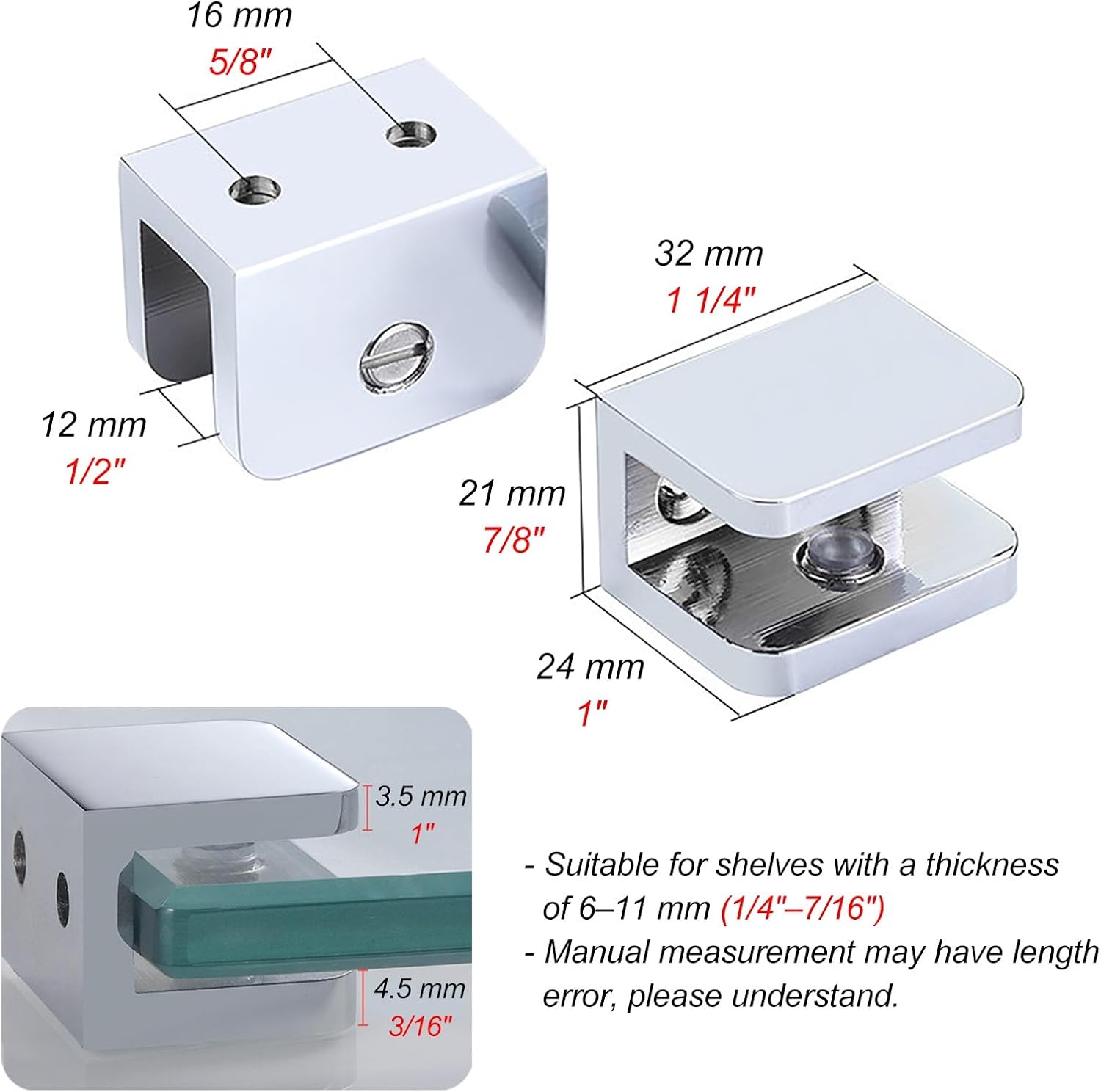 Silver Brushed Glass Shelf Corner Fixing Clamps