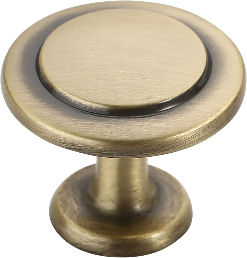 Brushed Antique Brass Round Single Hole Cabinet Knobs