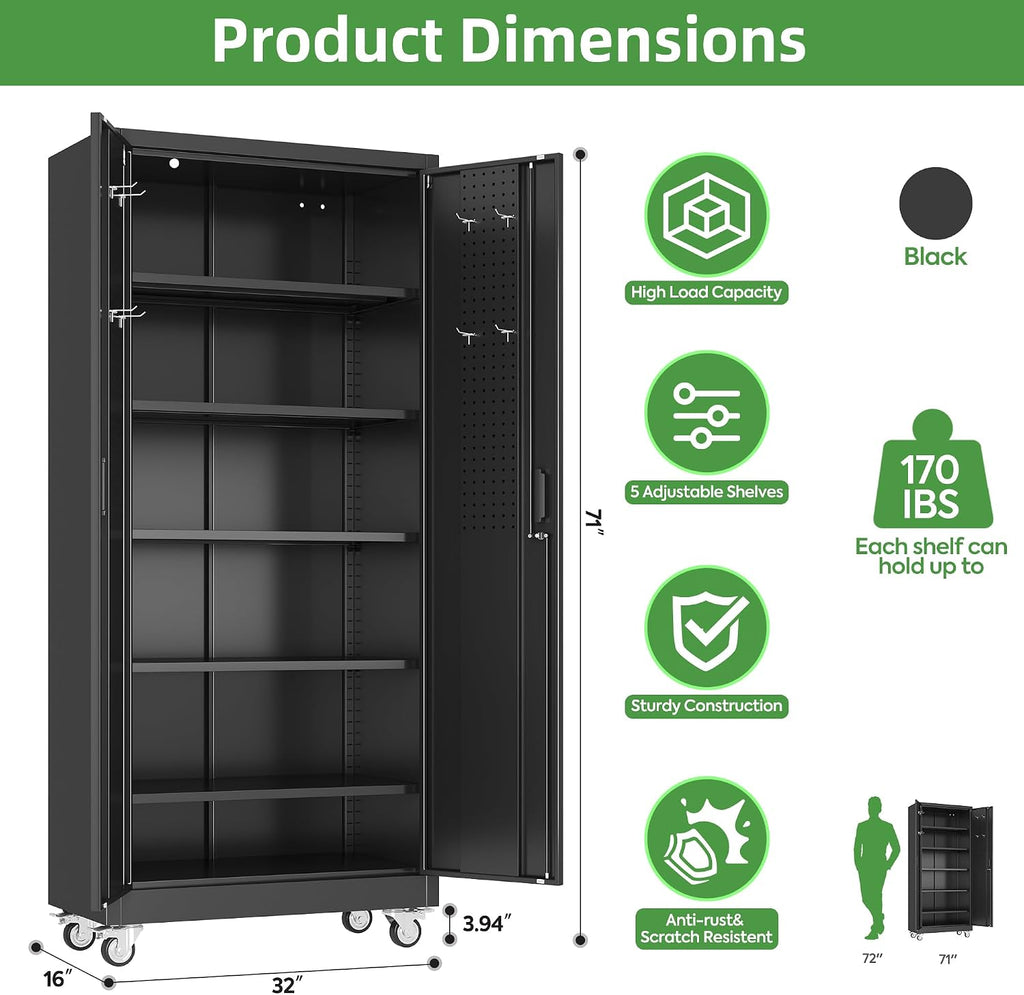 Rolling Pegboard Metal Garage Cabinet