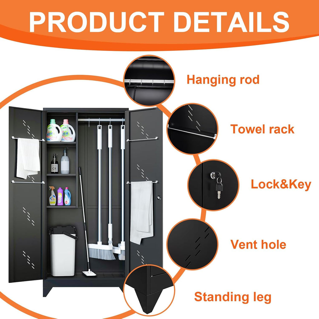 Metal Garage Broom Storage Cabinet