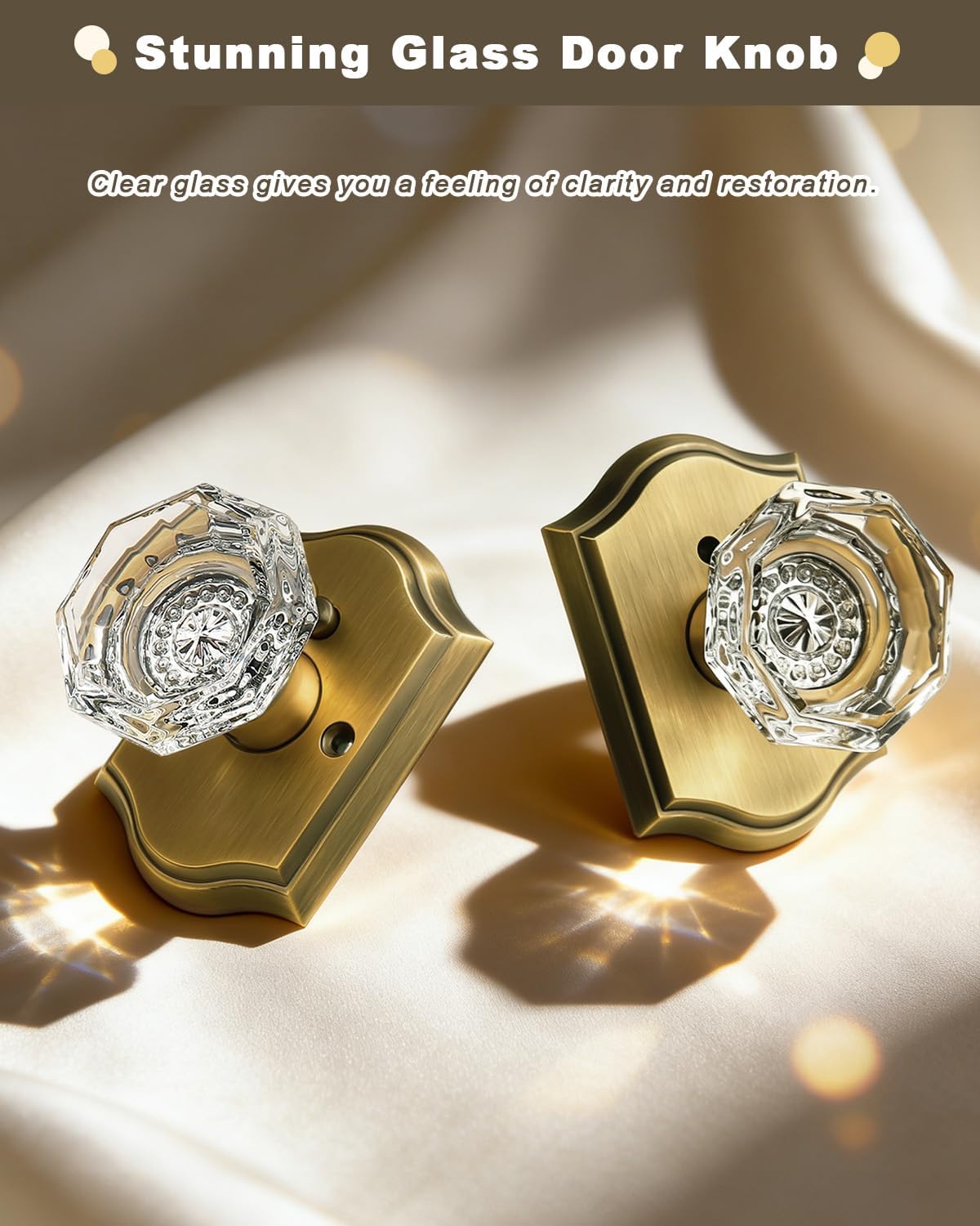 Antique Brass Crystal Privacy Door Knob Lock Sets