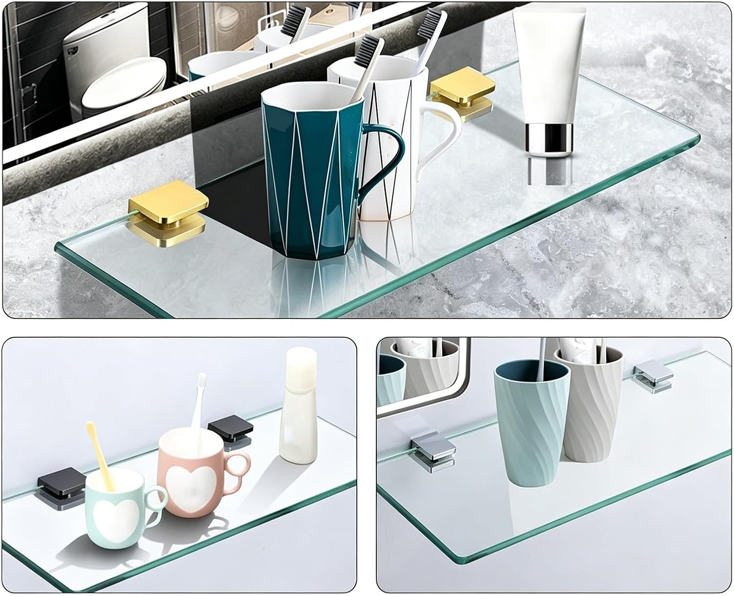 Silver Brushed Glass Shelf Corner Fixing Clamps