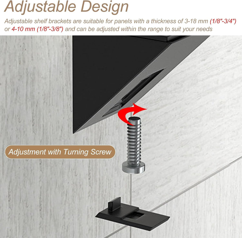 Adjustable Heavy Duty Floating Shelf Brackets, Cabinet Wooden/ Glass Partitions Panels Clamps, Wall Mounted Shelves Fixed Hardware Kit(White,B)