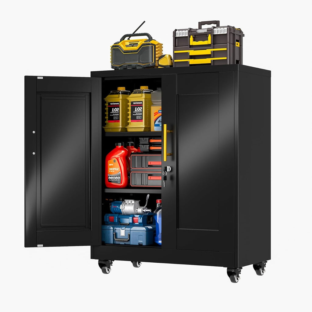 Rolling Lockable Metal Storage Cabinet