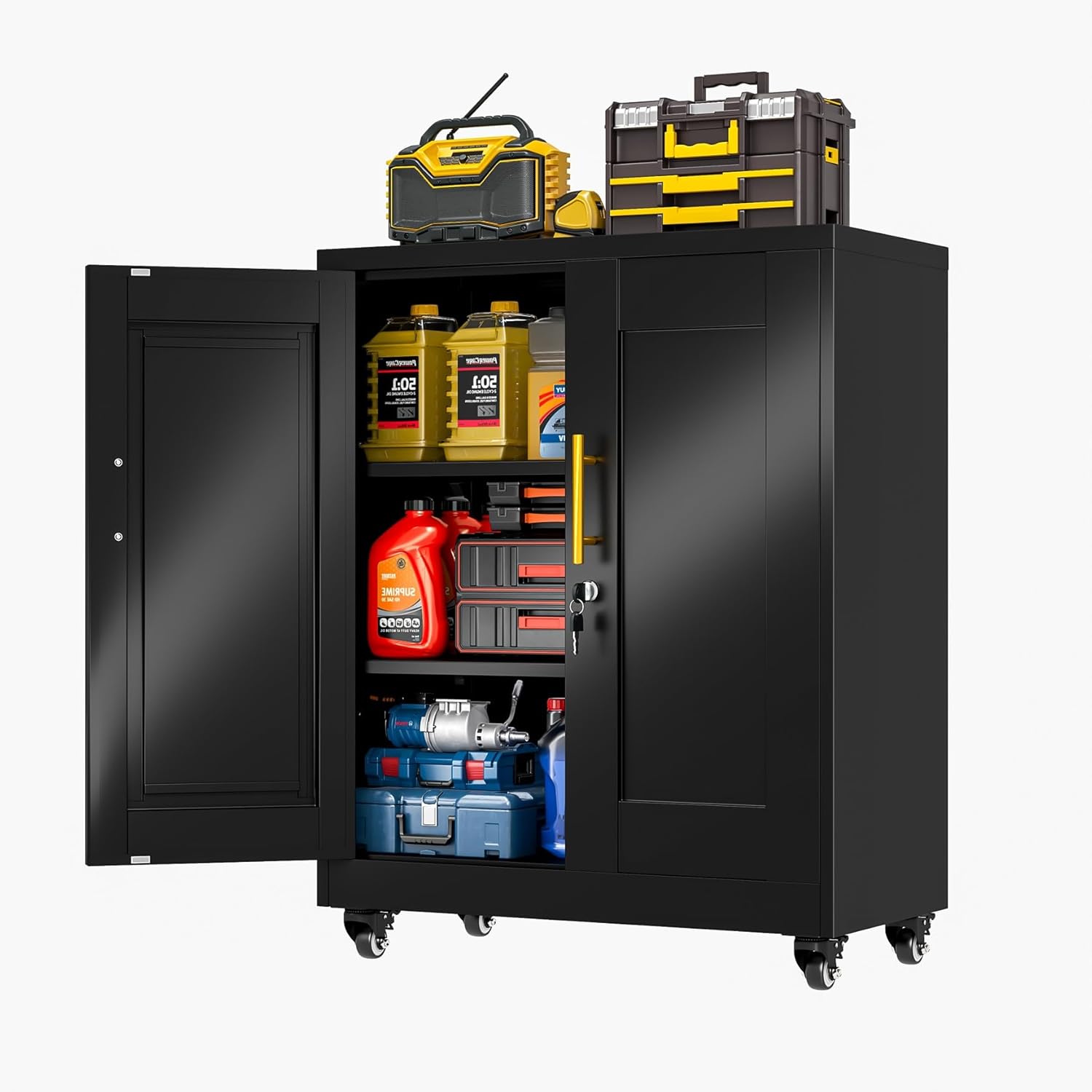Rolling Lockable Metal Storage Cabinet