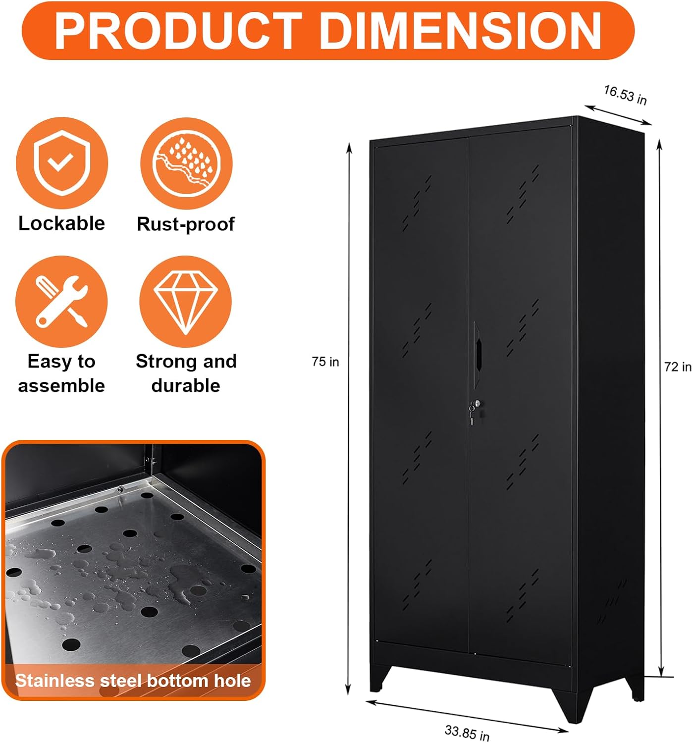 Metal Garage Broom Storage Cabinet