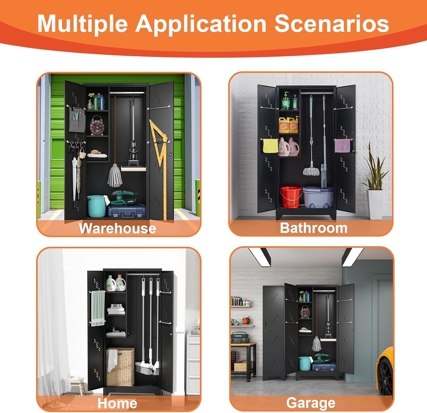 Metal Garage Broom Storage Cabinet