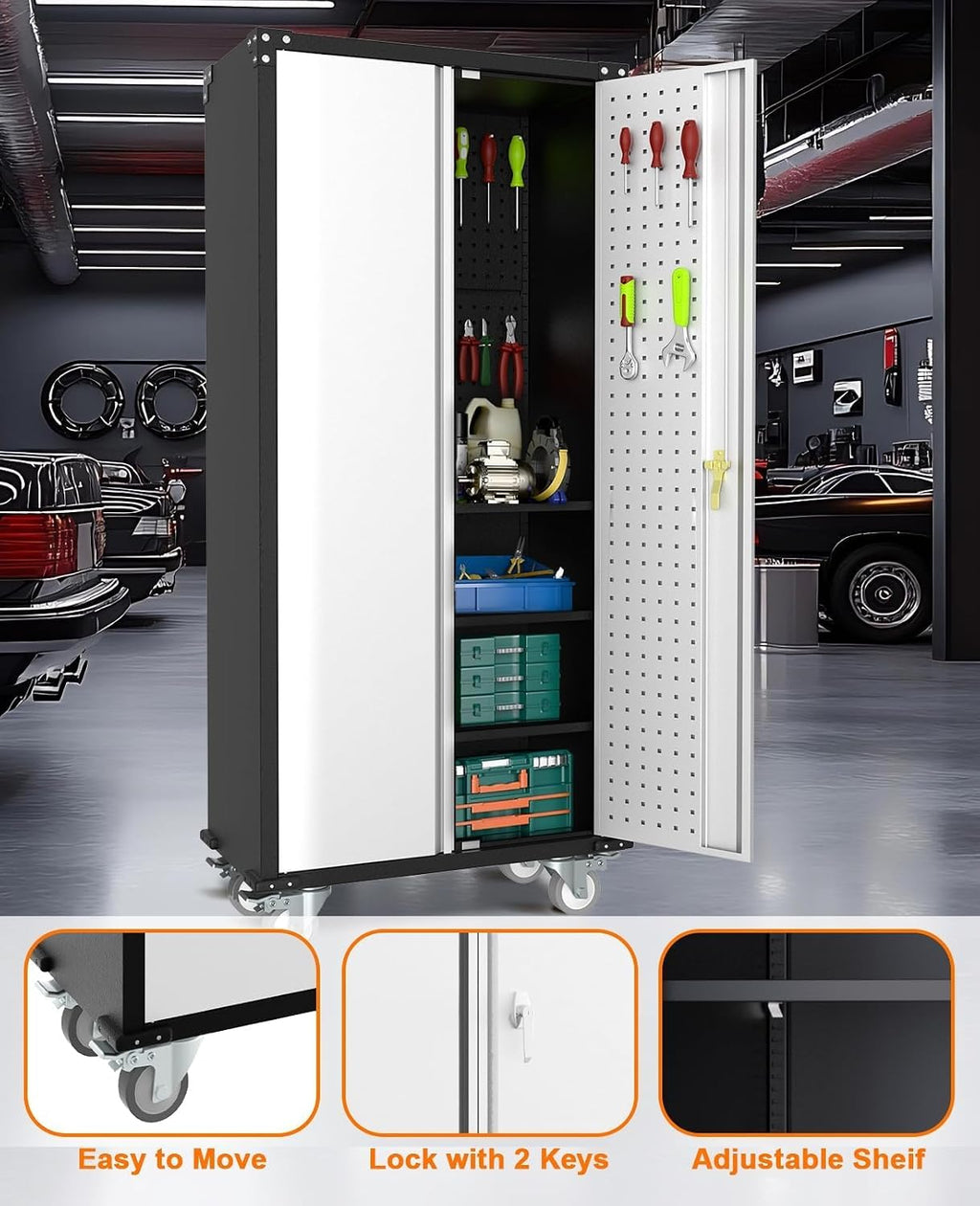 Rolling Lockable Metal Storage Cabinet