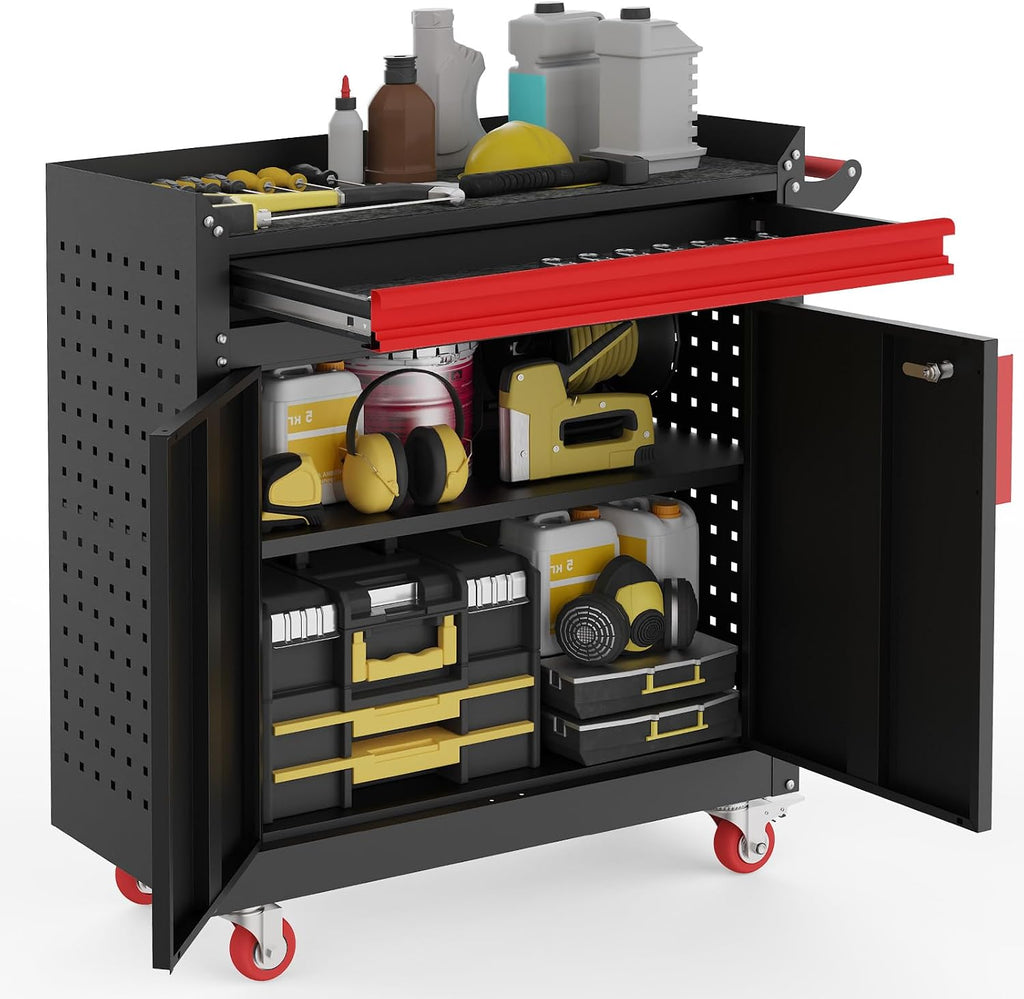 Rolling Lockable Metal Garage Cabinet
