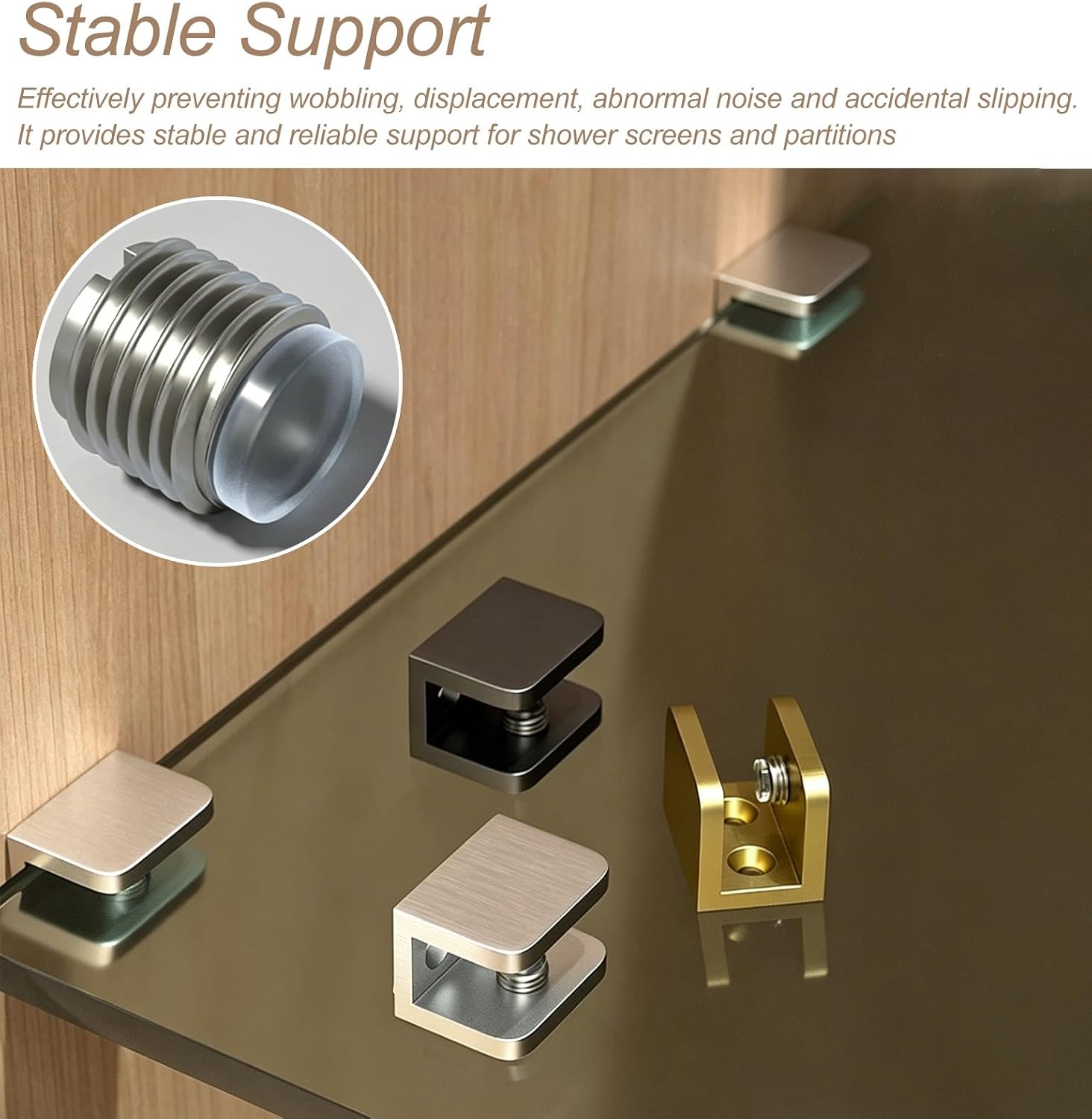 Silver Brushed Glass Shelf Corner Fixing Clamps