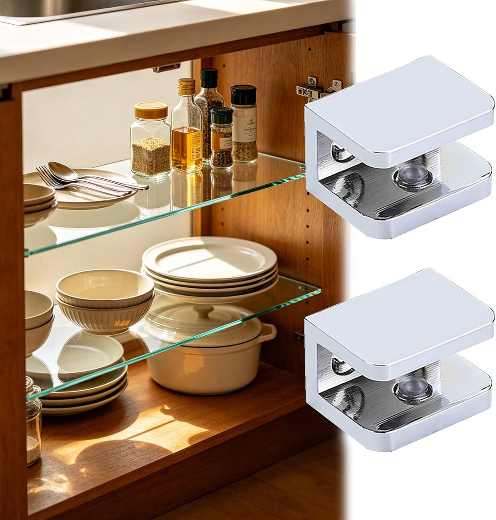 Silver Brushed Glass Shelf Corner Fixing Clamps