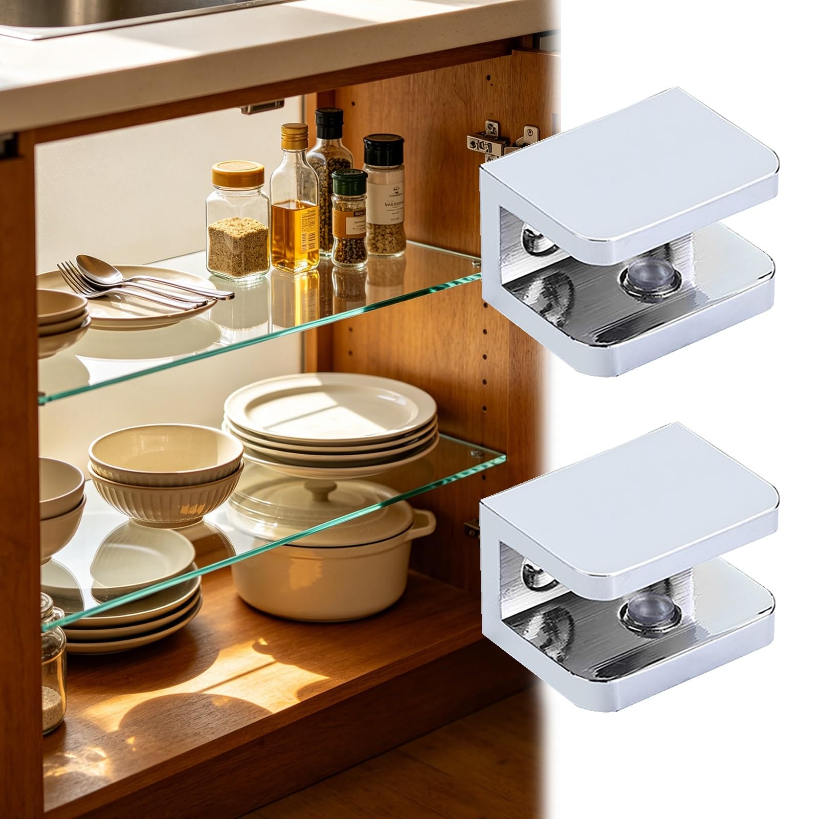 Silver Brushed Glass Shelf Corner Fixing Clamps