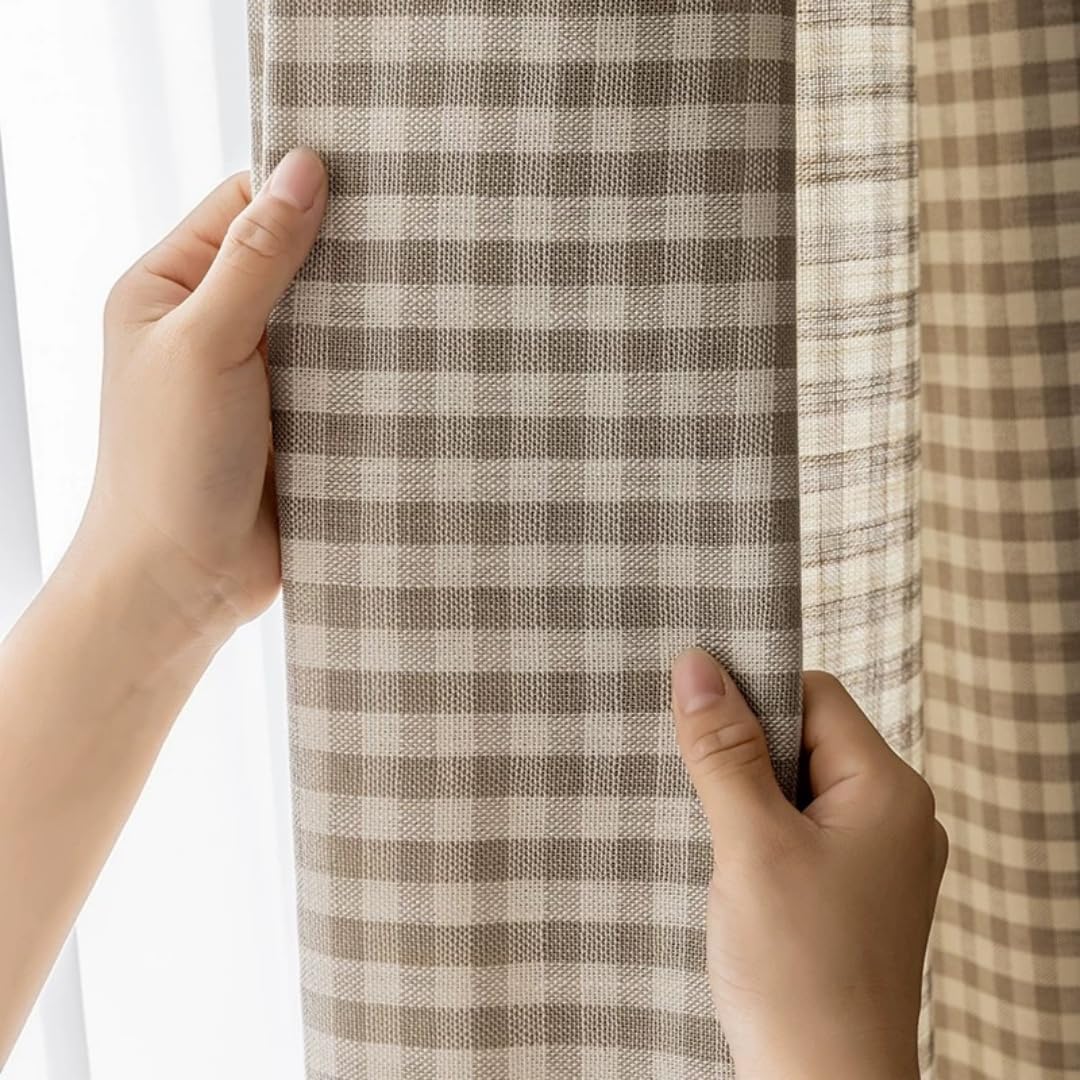 Gingham Cotton Linen Light Blocking Curtains