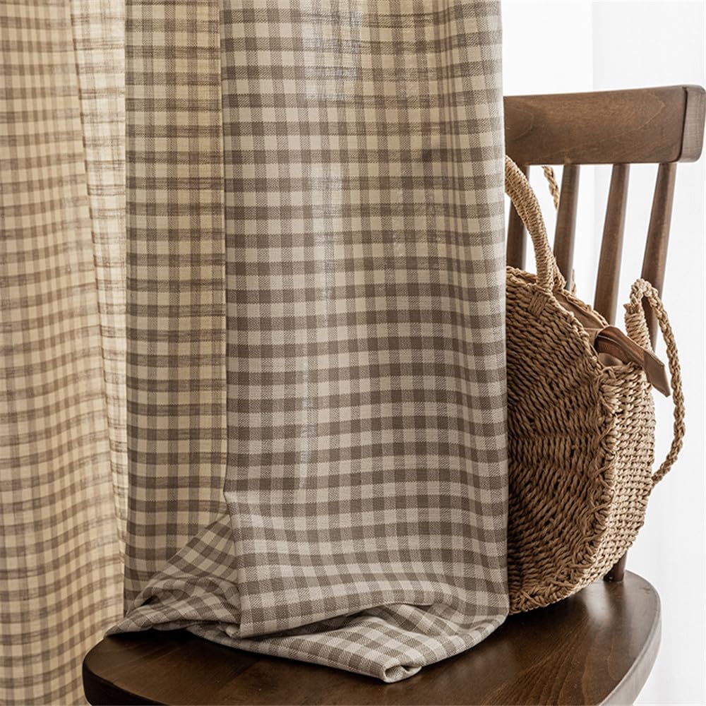 Gingham Cotton Linen Light Blocking Curtains