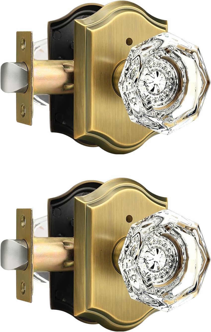 Antique Brass Crystal Privacy Door Knob Lock Sets