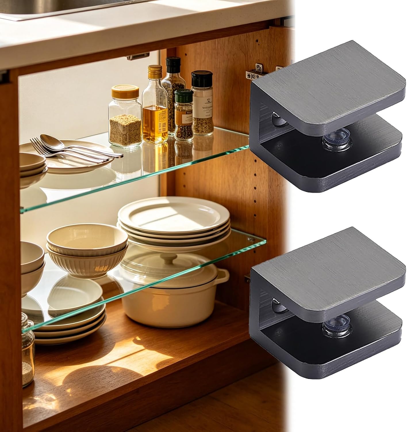 Silver Brushed Glass Shelf Corner Fixing Clamps