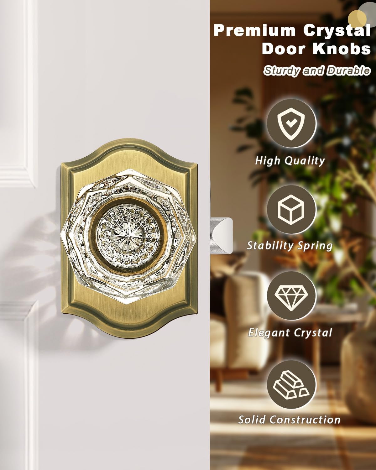 Antique Brass Crystal Privacy Door Knob Lock Sets