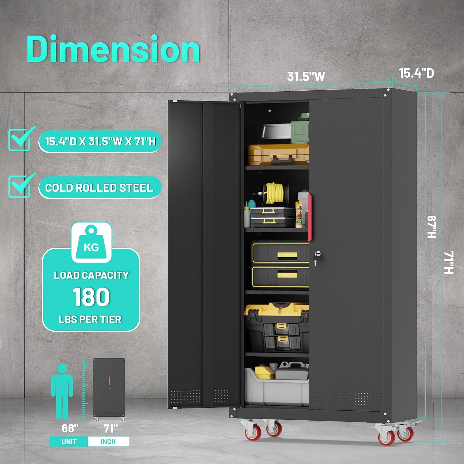 Rolling Lockable Metal Garage Cabinet