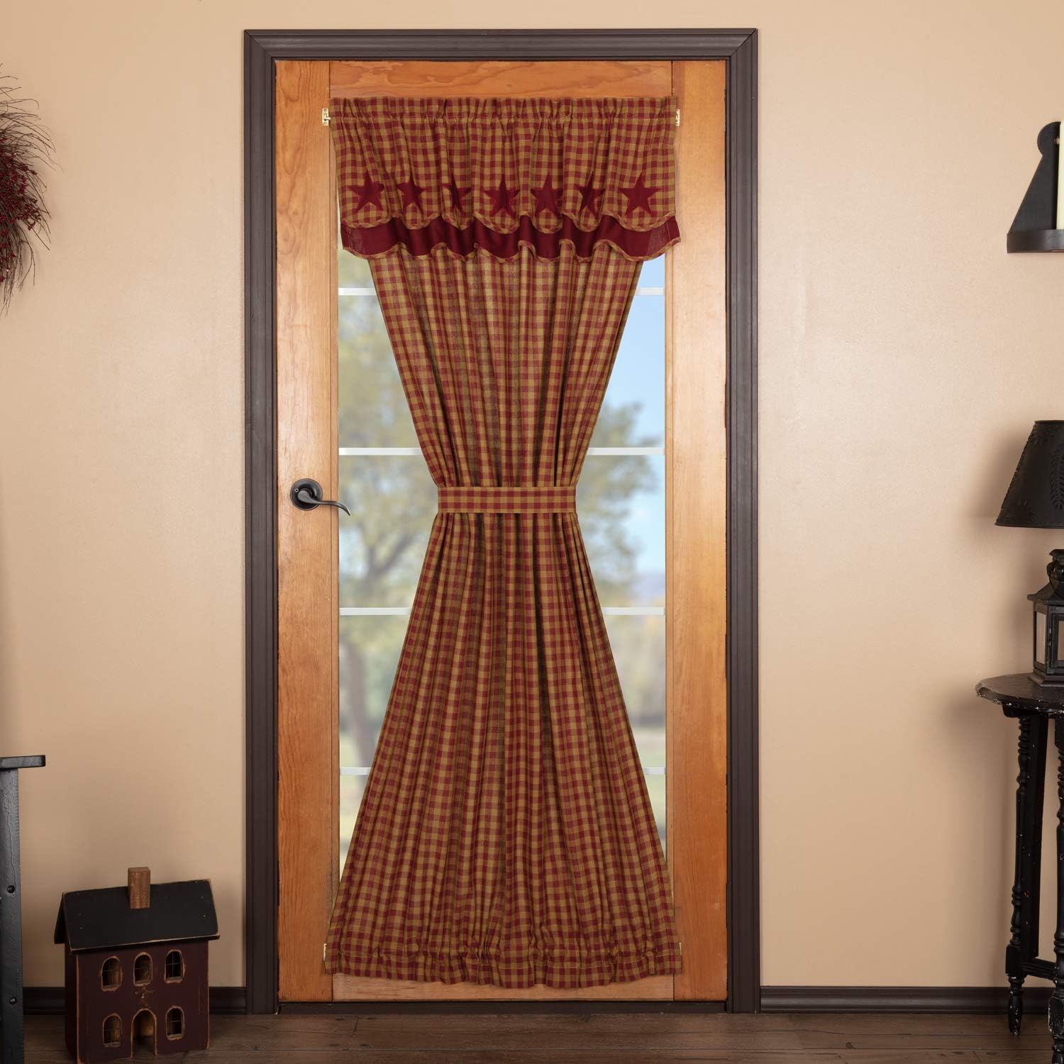 Appliqued Star Primitive Cotton Door Curtain Panel