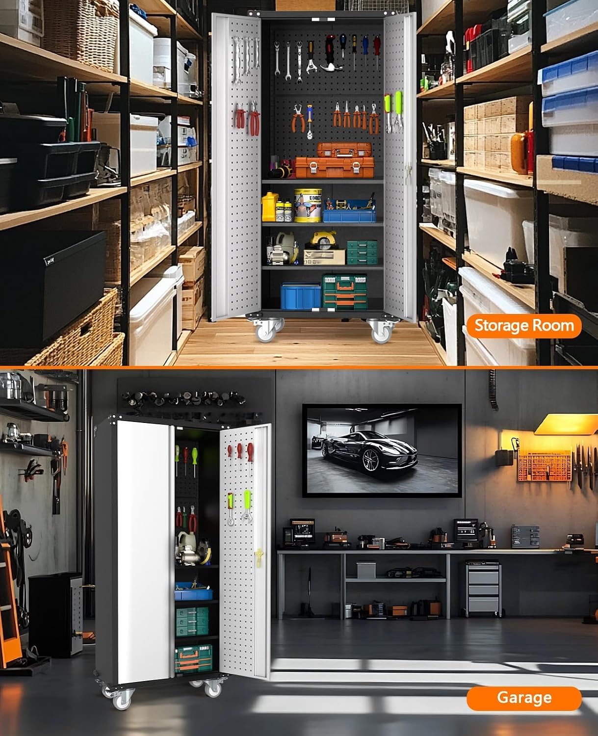 Rolling Lockable Metal Storage Cabinet