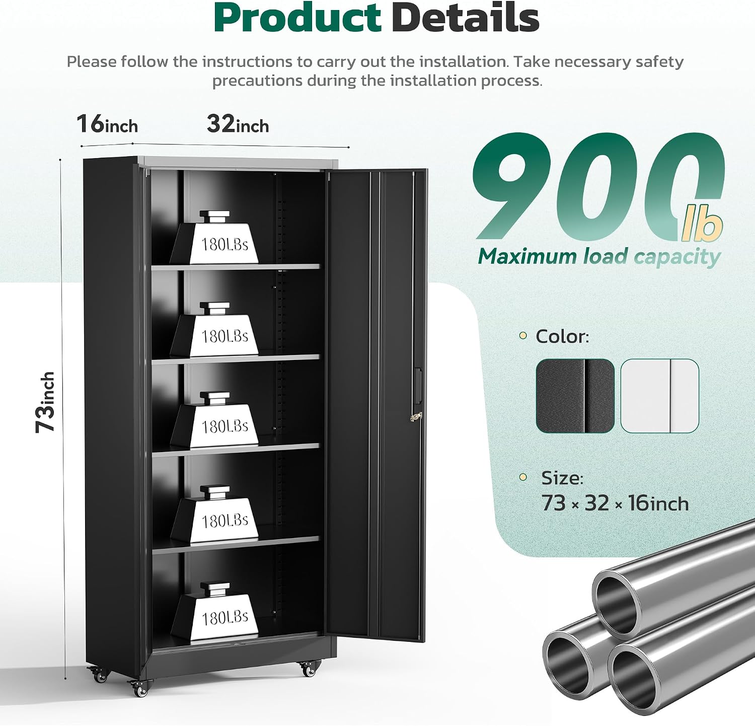 Rolling Lockable Metal Garage Cabinet