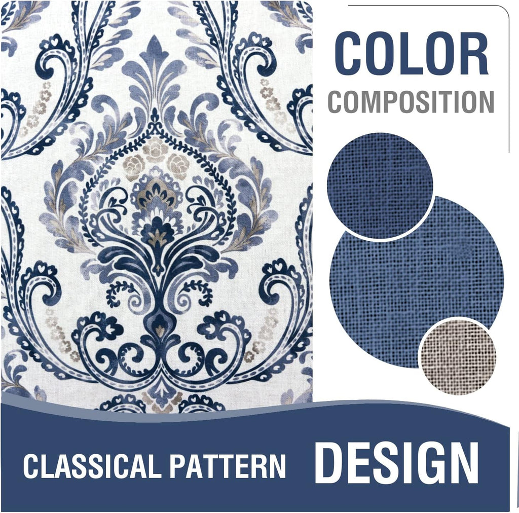 Navy Floral Linen Sheer Curtains