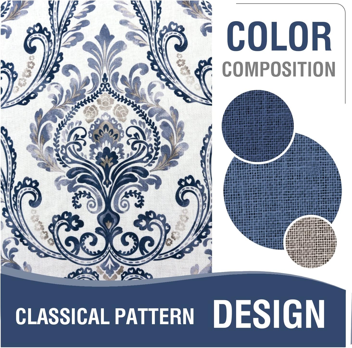 Navy Floral Linen Sheer Curtains