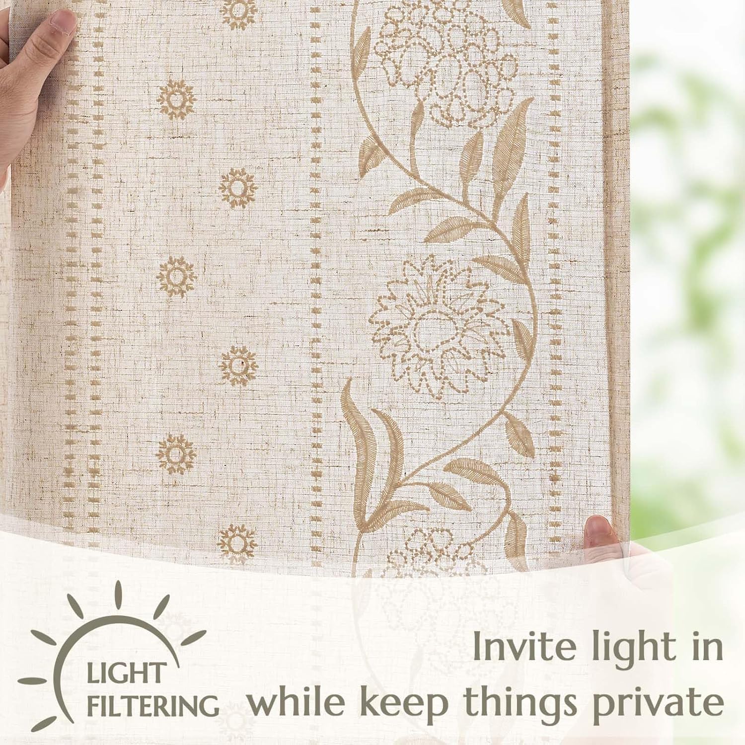 Embroidered Floral Light Filtering Curtains