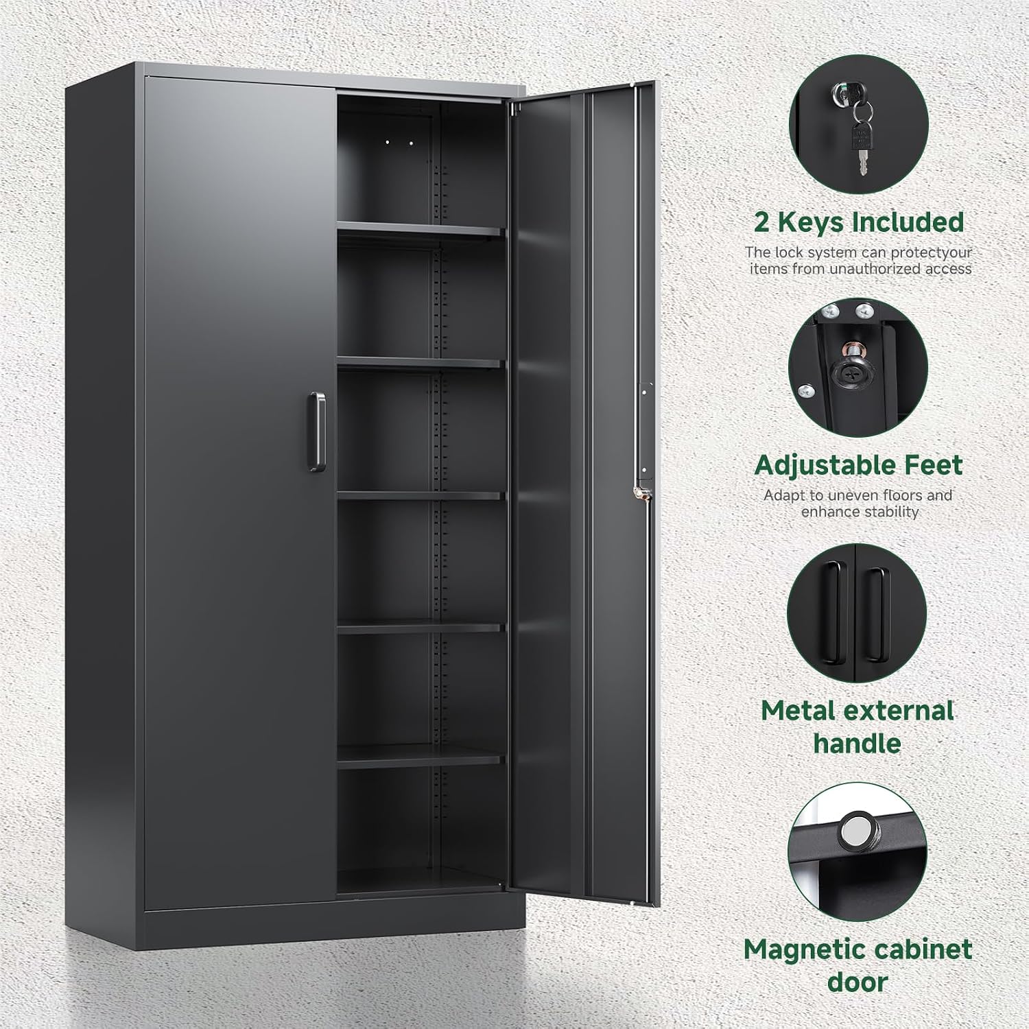 Tall Lockable Metal Garage Cabinet