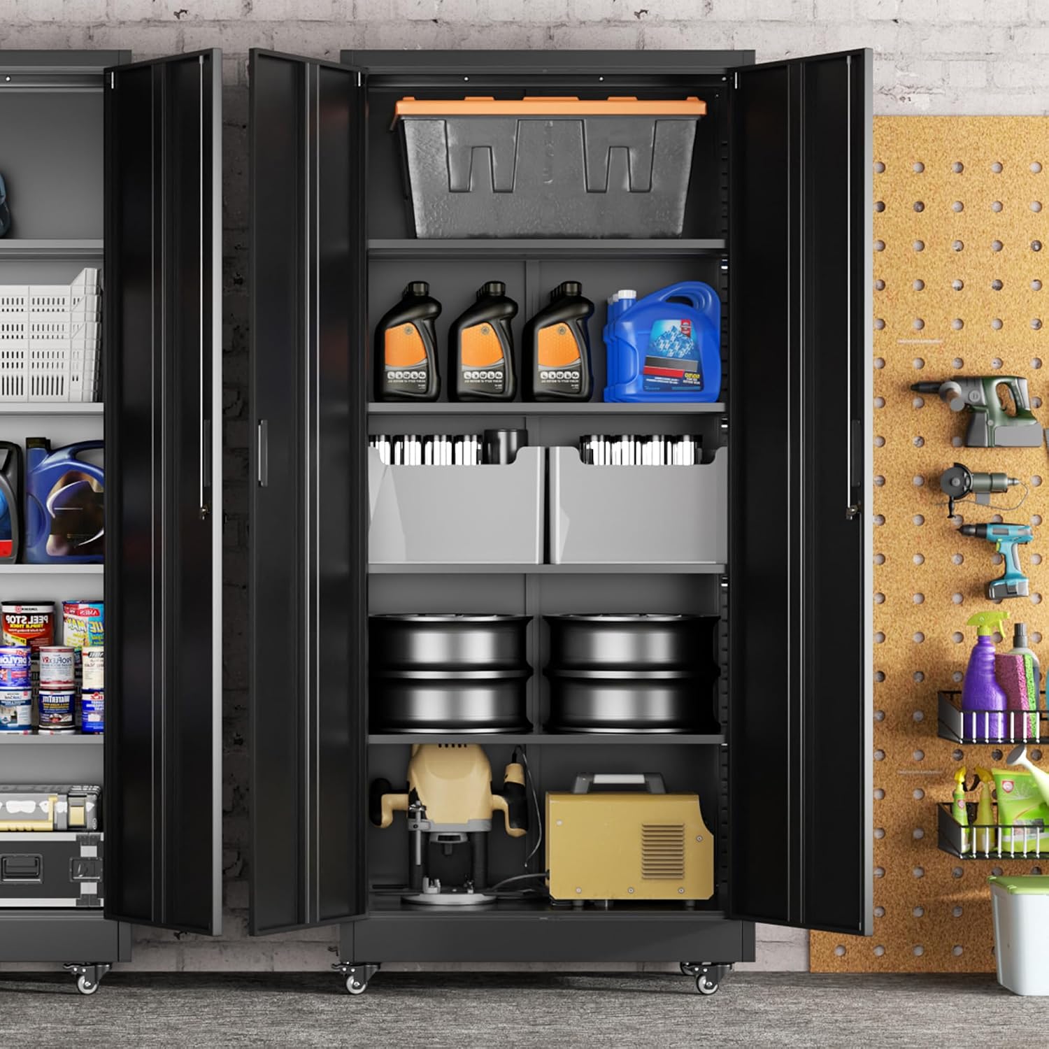 Rolling Lockable Metal Garage Cabinet