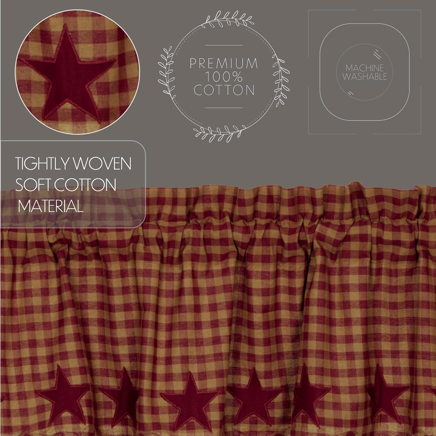 Appliqued Star Primitive Cotton Door Curtain Panel