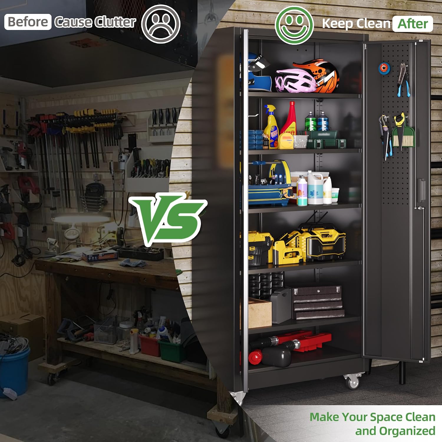 Rolling Pegboard Metal Garage Cabinet