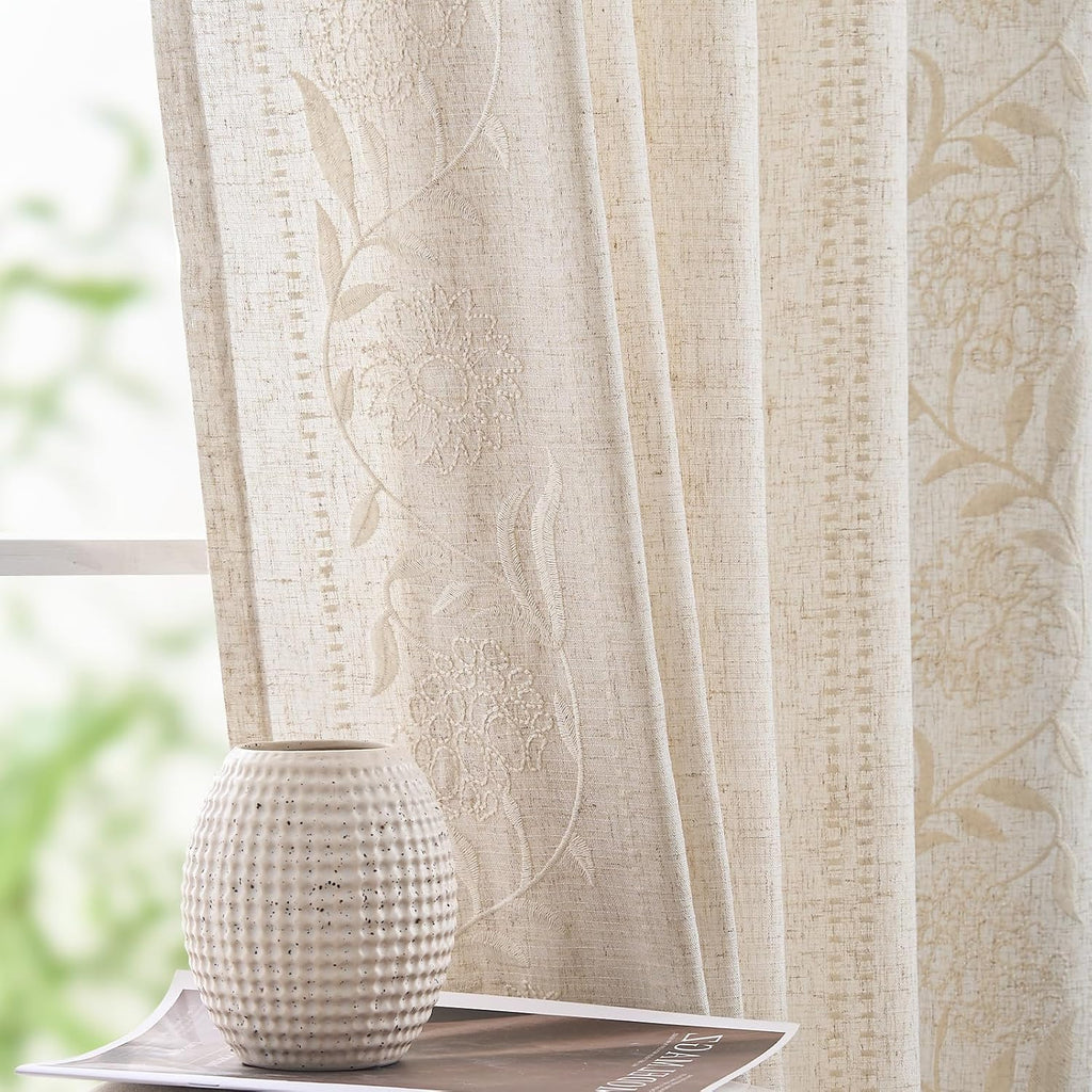 Embroidered Floral Light Filtering Curtains
