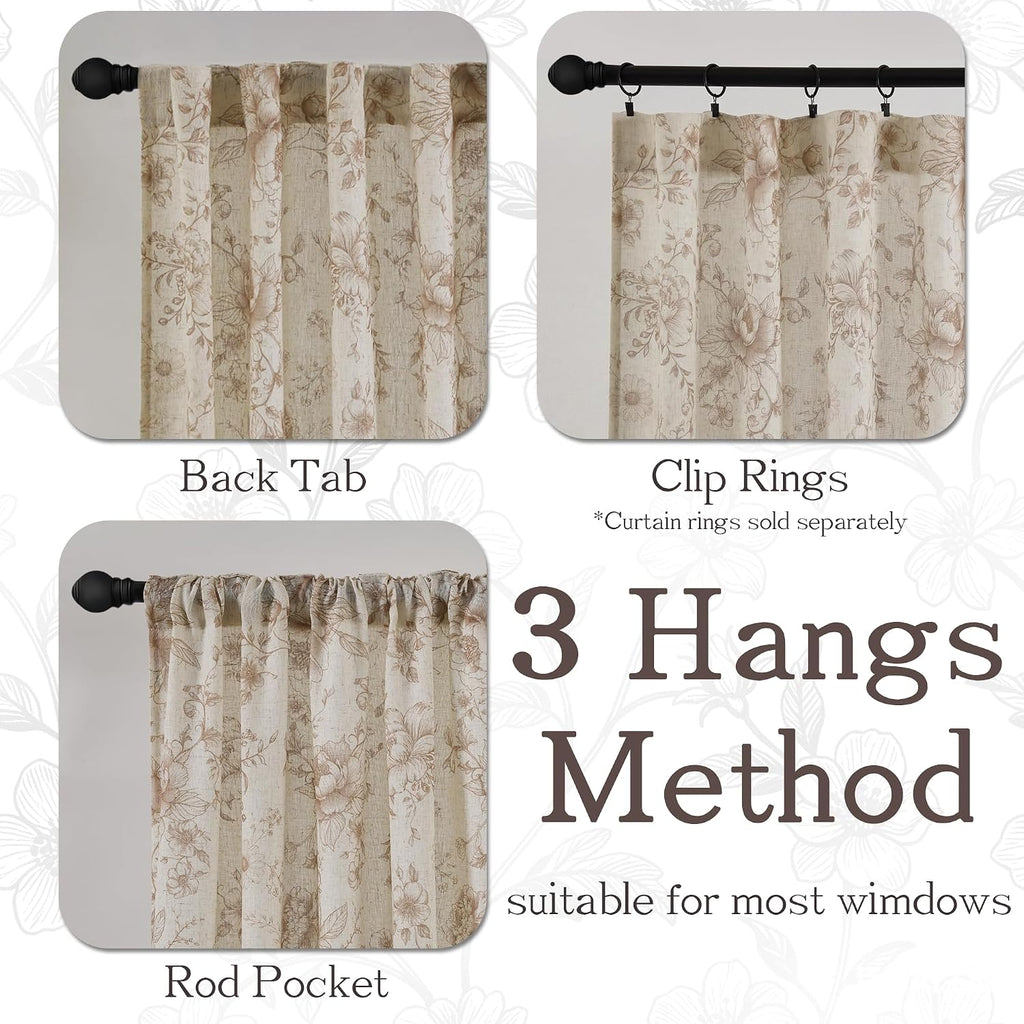 Floral Linen Farmhouse Window Curtains