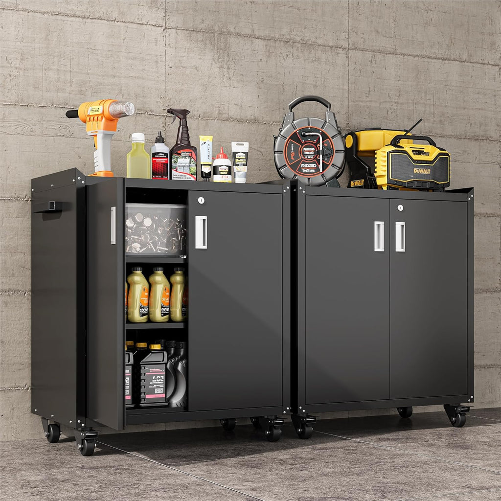 Rolling Lockable Metal Garage Cabinet