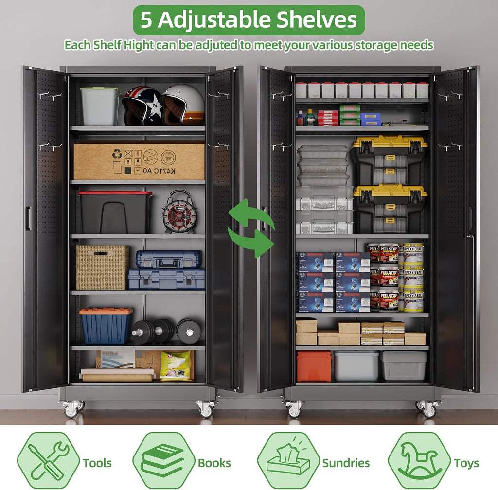 Rolling Pegboard Metal Garage Cabinet