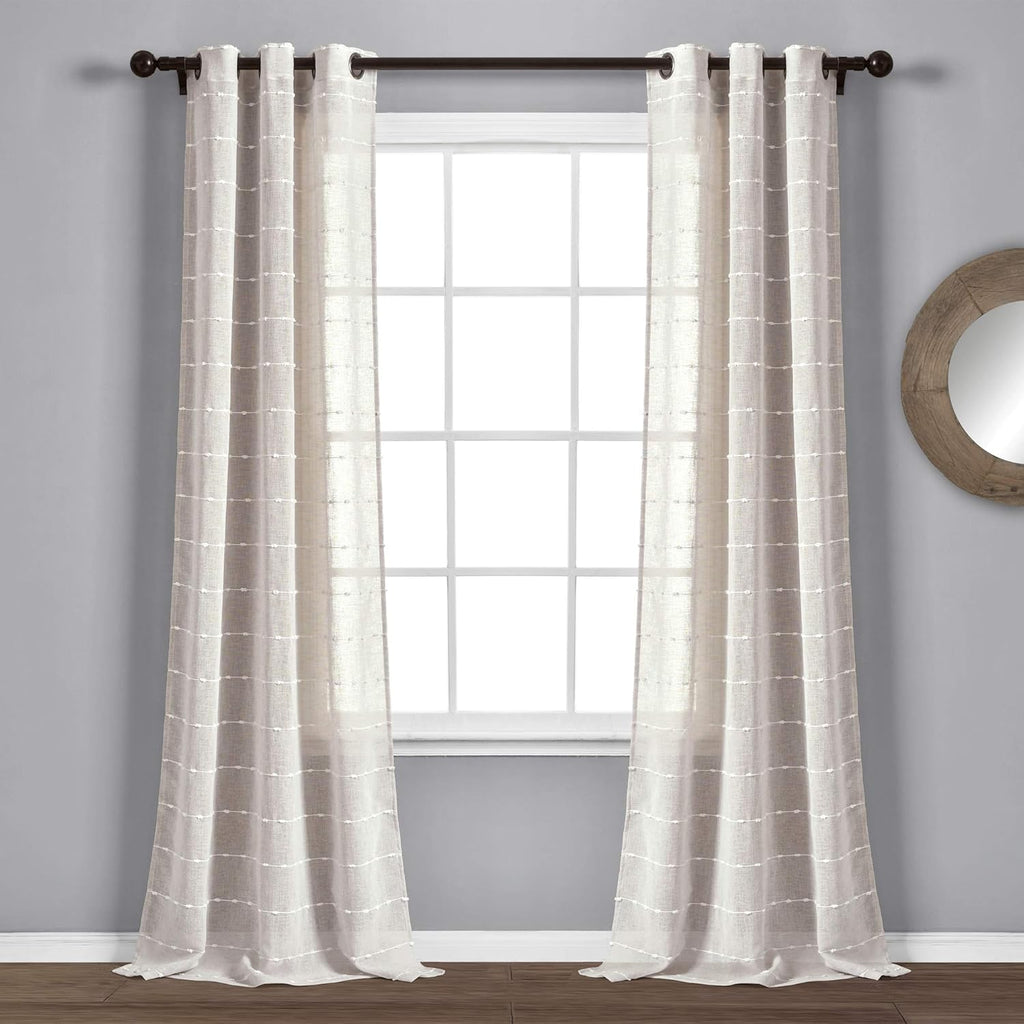 Textured Beige Sheer Window Curtains