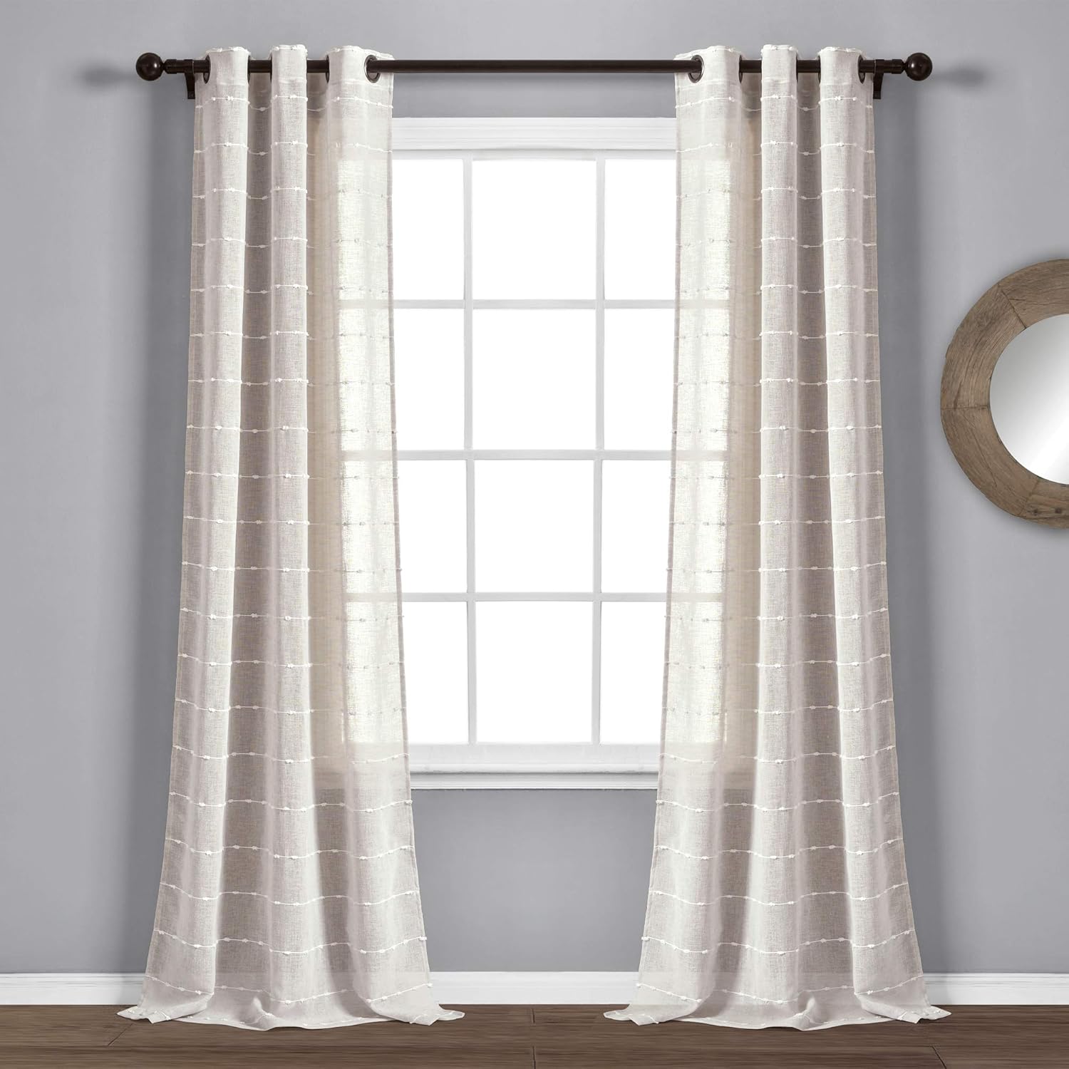 Textured Beige Sheer Window Curtains