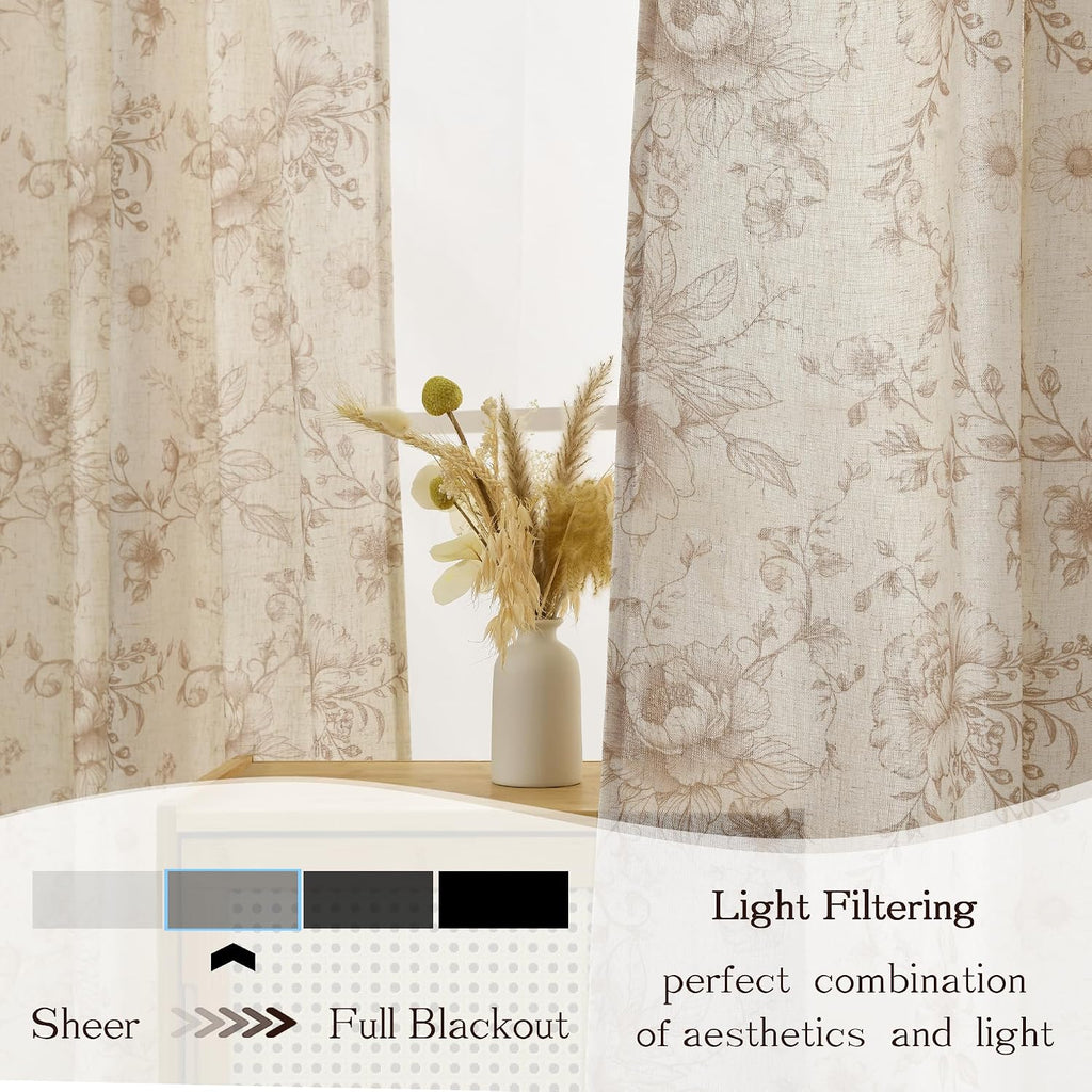 Floral Linen Farmhouse Window Curtains