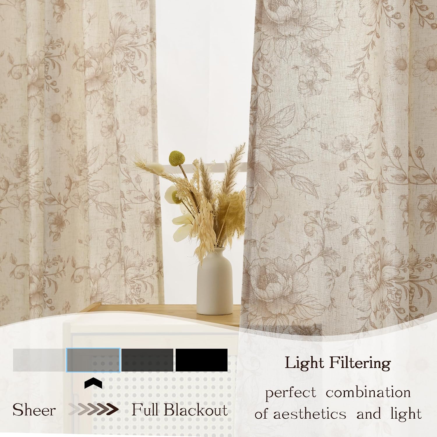 Floral Linen Farmhouse Window Curtains