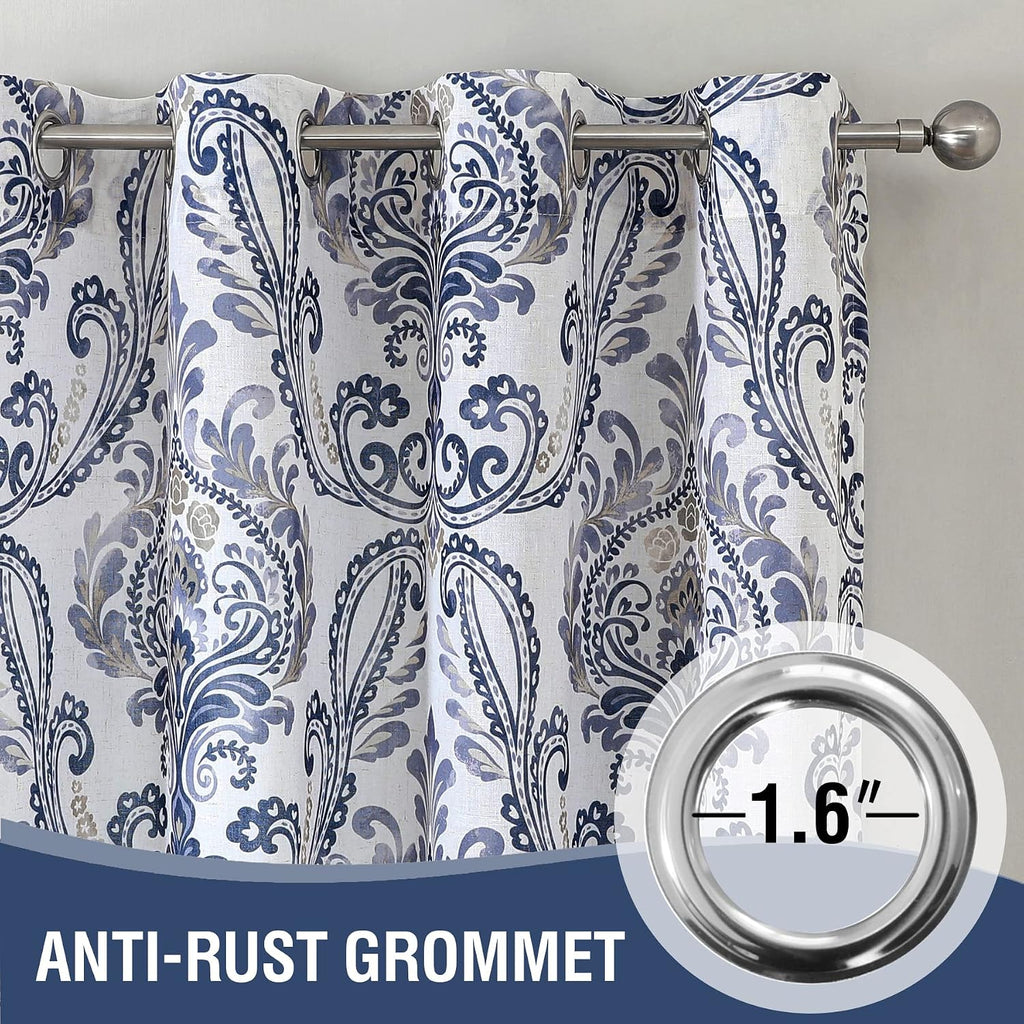 Navy Floral Linen Sheer Curtains