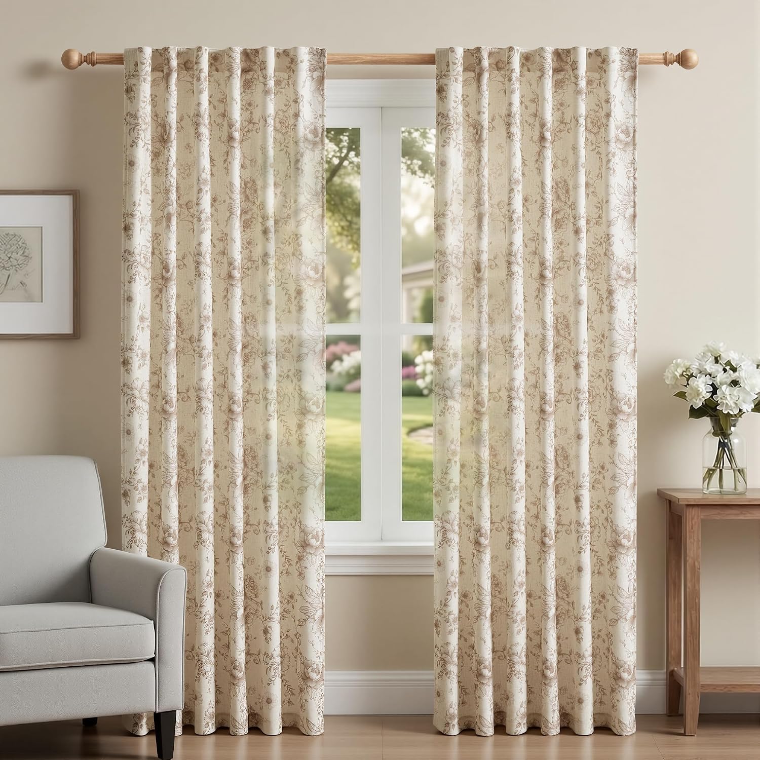 Floral Linen Farmhouse Window Curtains