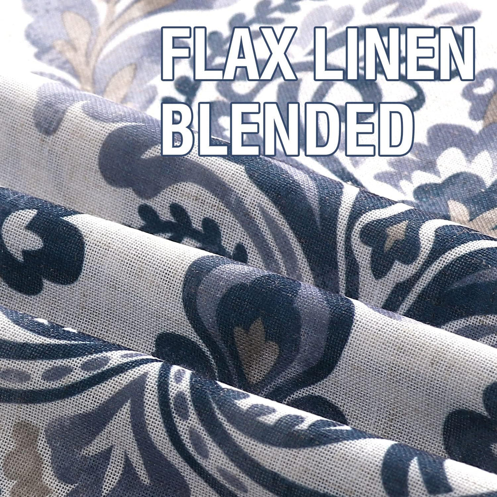 Navy Floral Linen Sheer Curtains