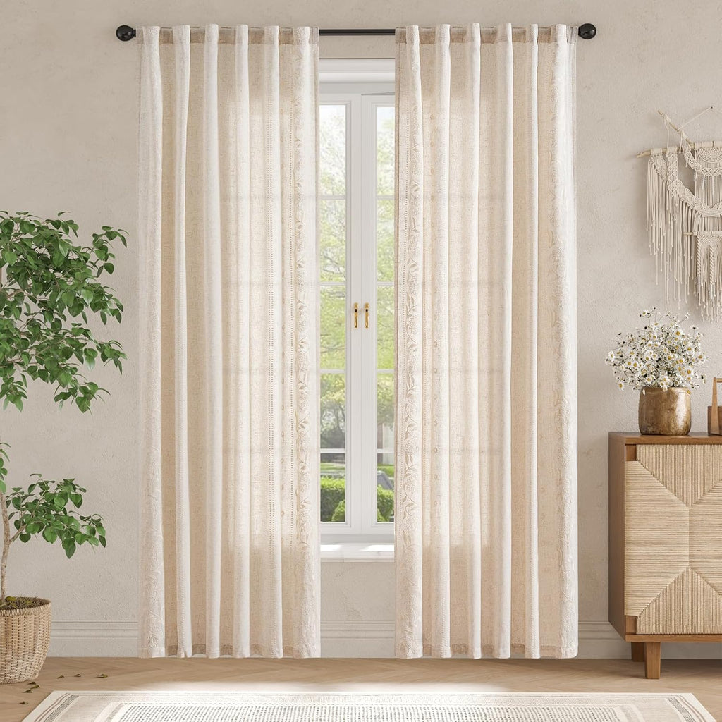 Embroidered Floral Light Filtering Curtains