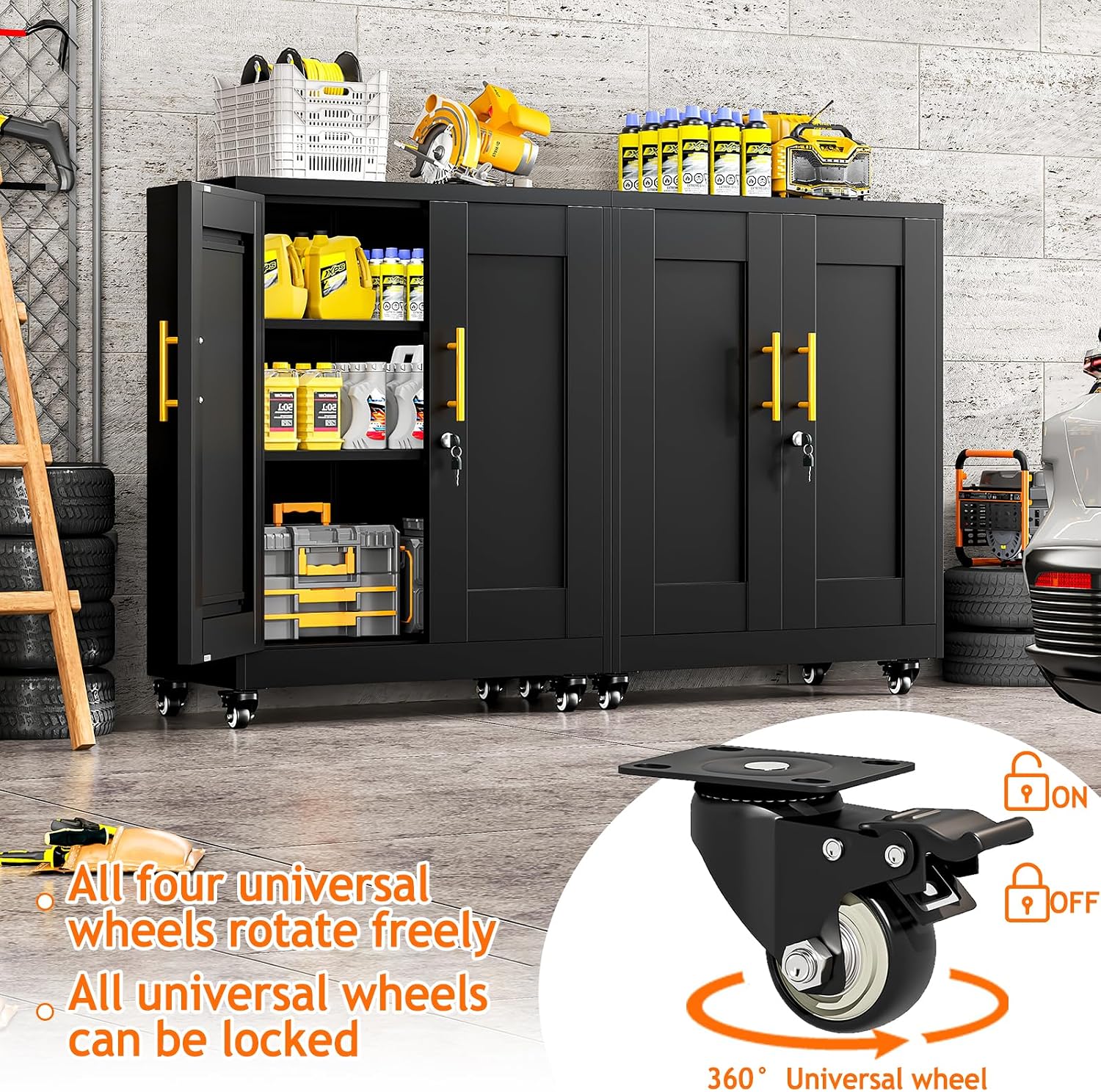 Rolling Lockable Metal Storage Cabinet