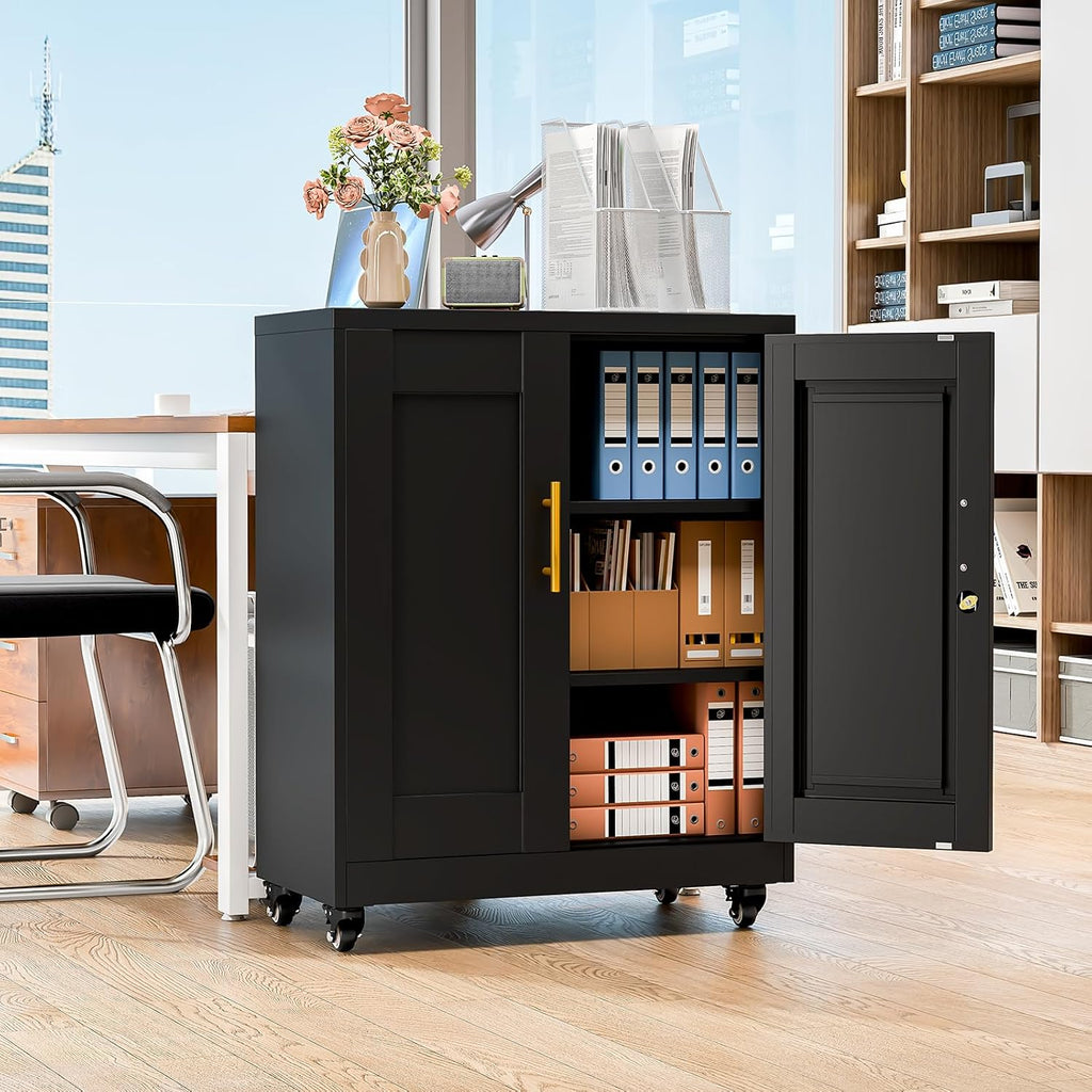 Rolling Lockable Metal Storage Cabinet